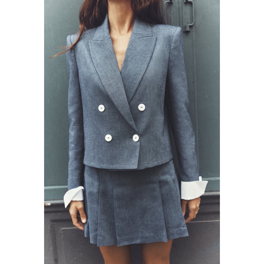 Zara Coastal Chic Cropped Blazer New w Tags Old Money Jacket Blue